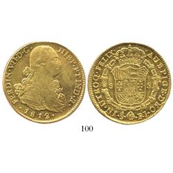 Santiago, Chile, bust 8 escudos, Ferdinand VII (bust of Charles IV), 1812FJ.