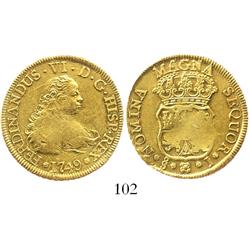 Santiago, Chile, bust 4 escudos, Ferdinand VI, 1749J, from the Luz (1752).