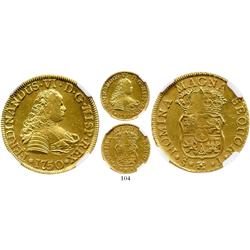 Santiago, Chile, bust 4 escudos, Ferdinand VI, 1750/5J, encapsulated NGC AU-58, from the Luz (1752).
