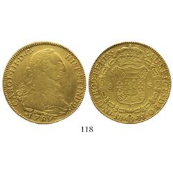 Bogota, Colombia, bust 8 escudos, Charles III, 1789JJ.