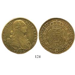 Bogota, Colombia, bust 8 escudos, Charles IV, 1796JJ.
