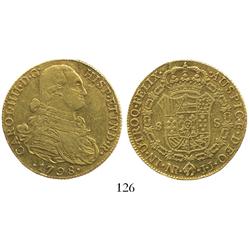 Bogota, Colombia, bust 8 escudos, Charles IV, 1798JJ.