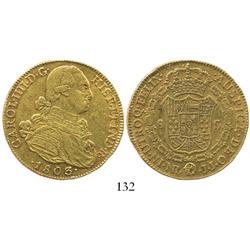 Bogota, Colombia, bust 8 escudos, Charles IV, 1803JJ.