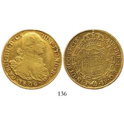 Popayan, Colombia, bust 8 escudos, Charles IV, 1806JF.