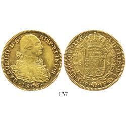 Popayan, Colombia, bust 8 escudos, Charles IV, 1807JF.