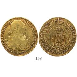 Popayan, Colombia, bust 8 escudos, Ferdinand VII (bust of Charles IV), 1810JF.
