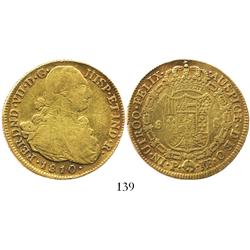 Popayan, Colombia, bust 8 escudos, Ferdinand VII (bust of Charles IV), 1810JF.