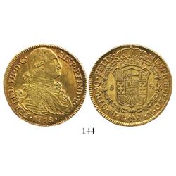 Popayan, Colombia, bust 8 escudos, Ferdinand VII (bust of Charles IV), 1818FM.