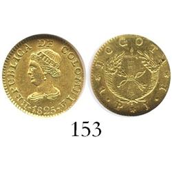 Bogota, Colombia, 1 peso, 1825JF, encapsulated NGC MS-62.