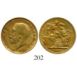 London, England, sovereign, George V, 1911, from the Egypt (1922).