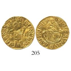 Baia Mare, Romania (Hungarian Transylvania), ducat, Sigismund Bathori, 1591.