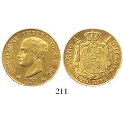 Milan, Italy (Kingdom of Napoleon), 40 lire, 1808-M, edge lettering raised.
