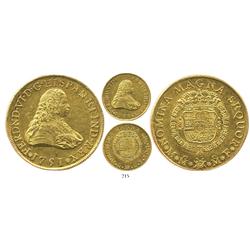 Mexico City, Mexico, bust 8 escudos, Ferdinand VI, 1751MF, scarce.