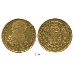 Mexico City, Mexico, bust 8 escudos, Charles IV transitional (bust of Charles III, ordinal IV), 1789