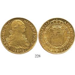 Mexico City, Mexico, bust 8 escudos, Charles IV, 1802FT.