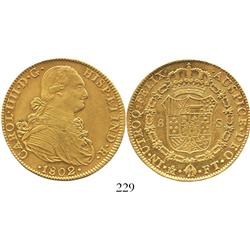 Mexico City, Mexico, bust 8 escudos, Charles IV, 1802FT.