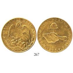 Guanajuato, Mexico, 8 escudos, 1863/53YF/PF, rare over-assayer for this date (unlisted in KM).