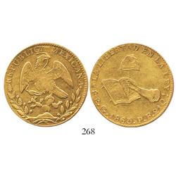 Guanajuato, Mexico, 8 escudos, 1863/53PF, rare overdate for this assayer (unlisted in KM).