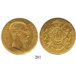 Mexico City, Mexico, 20 pesos, Maximilian, 1866.