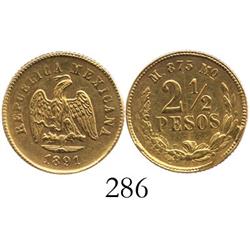 Mexico City, Mexico, 2-1/2 pesos, 1891M, low mintage.