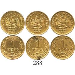 Lot of 3 Mexico City, Mexico, 1 pesos, dated 1893M, 1898M and 1901M.