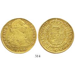 Lima, Peru, bust 8 escudos, Charles III, 1774MJ.