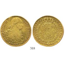 Lima, Peru, bust 8 escudos, Charles IV, 1793IJ.
