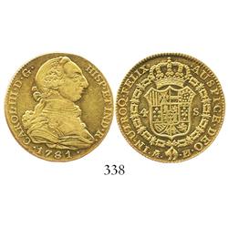 Madrid, Spain, bust 4 escudos, Charles III, 1781PJ.