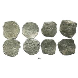 Lot of 4 Mexico City, Mexico, cob 8 reales, Philip III, assayers F and D (where visible), Grade 3.