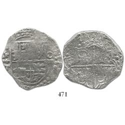 Potosi, Bolivia, cob 8 reales, date as "2621" (rare), assayer T, quadrants of cross transposed, Grad
