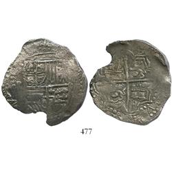 Potosí, Bolivia, cob 8 reales, Philip III, assayer not visible, Grade 1.