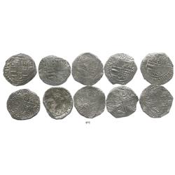 Lot of 5 Potosi, Bolivia, cob 8 reales, Philip III, various assayers (where visible), Grade-1 qualit