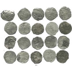 Lot of 10 Potosi, Bolivia, cob 8 reales, Philip III, various assayers, (where visible), Grade 2.