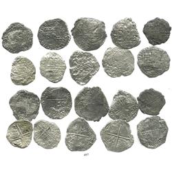 Lot of 10 Potosi, Bolivia, cob 8 reales, Philip III, various assayers, (where visible), Grade 3, one