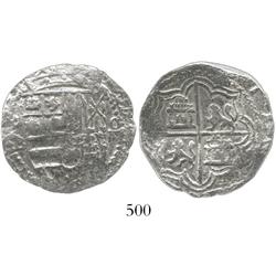 Potosi, Bolivia, cob 4 reales, Philip II, assayer B (5th period), borders of x's, Grade 1.