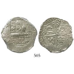 Potosi, Bolivia, cob 4 reales, 1618PAL, very rare, Grade 1.