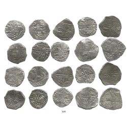 Lot of 10 Potosi, Bolivia, cob 4 reales, Philip III, various assayers, (where visible), Grade 1.