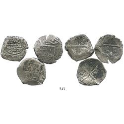 Lot of 3 Mexico City, Mexico, cob 4 reales, Philip IV, assayer not visible.