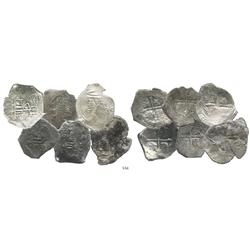 Lot of 6 Mexico City, Mexico, cob 8 reales, Philip IV, assayer P where visible, average specimens.