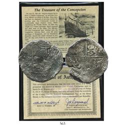 Potosi, Bolivia, cob 8 reales, Philip IV, assayer TR (late 1630s).