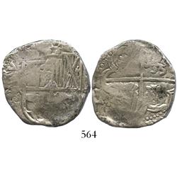 Potosi, Bolivia, cob 8 reales, Philip IV, assayer TR(?) (late 1630s).