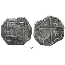 Bogota, Colombia, cob 8 reales, Philip IV, assayer P (ca. 1630), rare.
