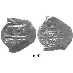 Potosi, Bolivia, cob 4 reales, 1679V.