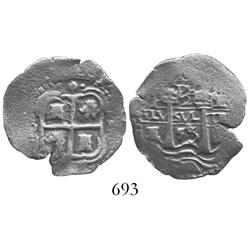 Potosi, Bolivia, cob 2 reales, 1655E (second 5 large), PH at top.