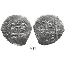 Potosi, Bolivia, cob 2 reales, 1678E.