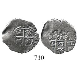 Potosi, Bolivia, cob 1 real, 1654E, dot-PH-dot at top.