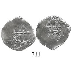 Potosi, Bolivia, cob 1 real, 1655E, H (alone) at top.