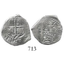 Potosi, Bolivia, cob 1 real, 1657E, dot (alone) at top.