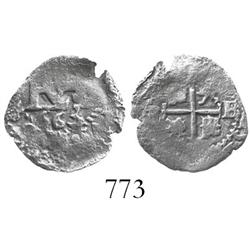 Potosi, Bolivia, cob 1/2 real, 1663E, rare denomination as from a wreck.