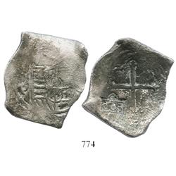 Mexico City, Mexico, cob 8 reales, Philip IV, assayer P (1640s-50s style), with 600-reis countermark